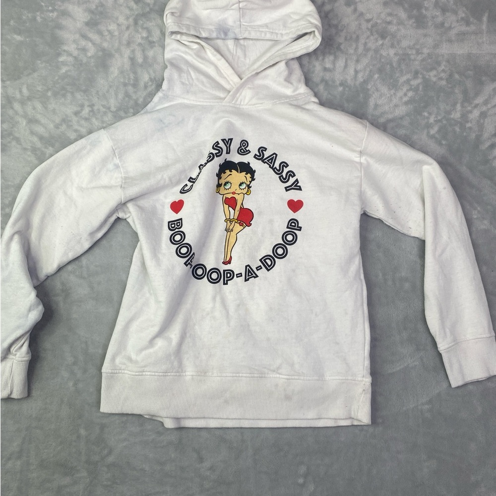 Betty Boop White Kids Hoodie with Red Accents